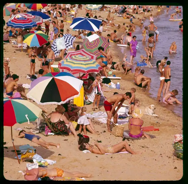 By the 1960s, bathing suits were more streamlined and made with synthetic fibres.